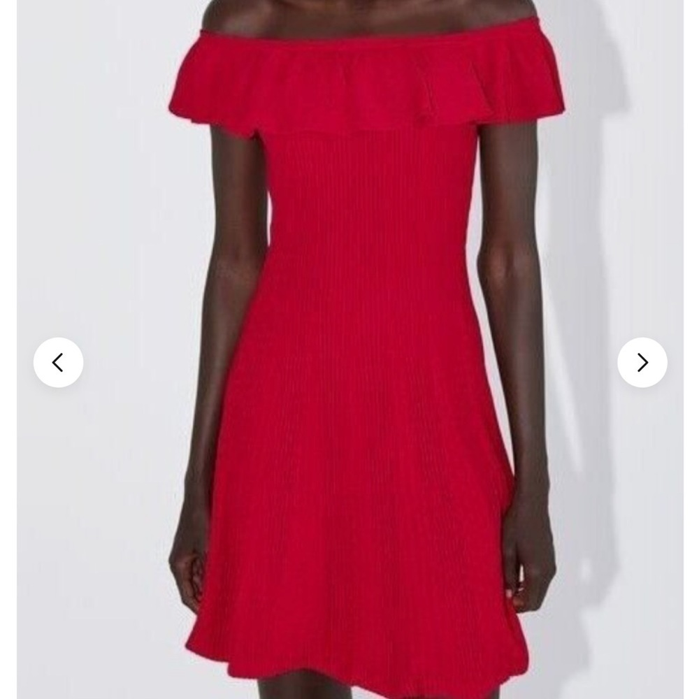 Zara off the shoulder ribbed textured cap sleeve dress 🧓🏼MT